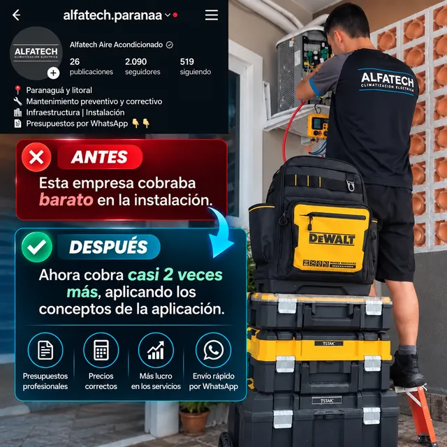 Alfatech Aire Acondicionado: antes cobraba barato en la instalación; ahora cobra casi 2 veces más aplicando los conceptos de la aplicación